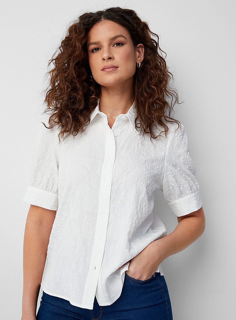 Contemporaine Off White Embossed floral shirt for women