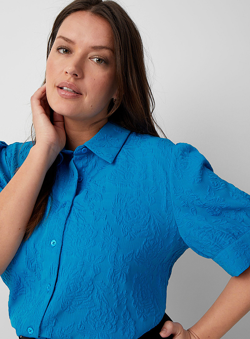 Contemporaine Blue Embossed floral shirt for women