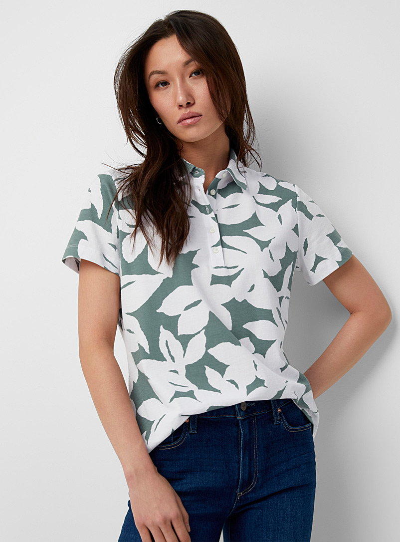 Contemporaine Patterned Green Floral jersey polo for women