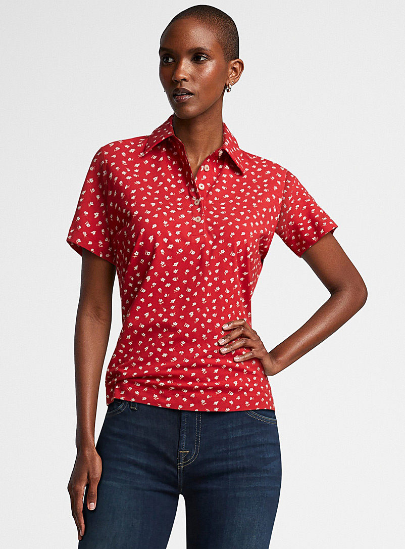 Contemporaine Patterned Red Floral jersey polo for women