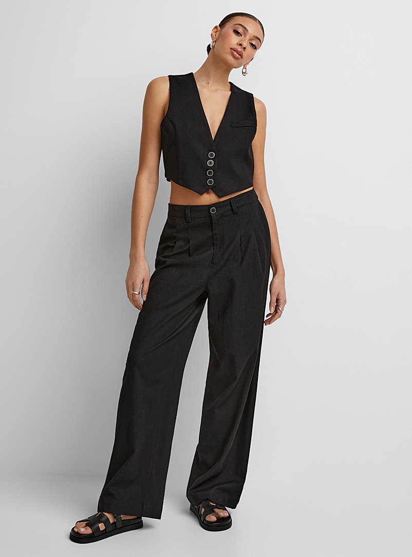 Icône Black Touch of linen wide-leg pant for women