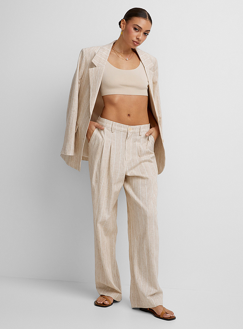 Wide-leg twill pant with fold over-waist detail, Icône