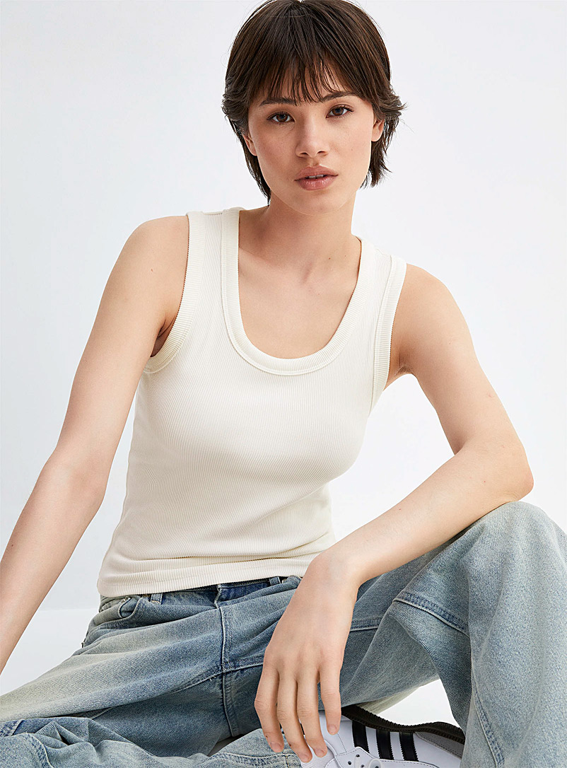 Twik Ivory White Finely ribbed cami for women