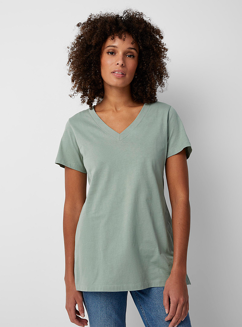 Contemporaine Mossy Green V-neck tunic T-shirt for women