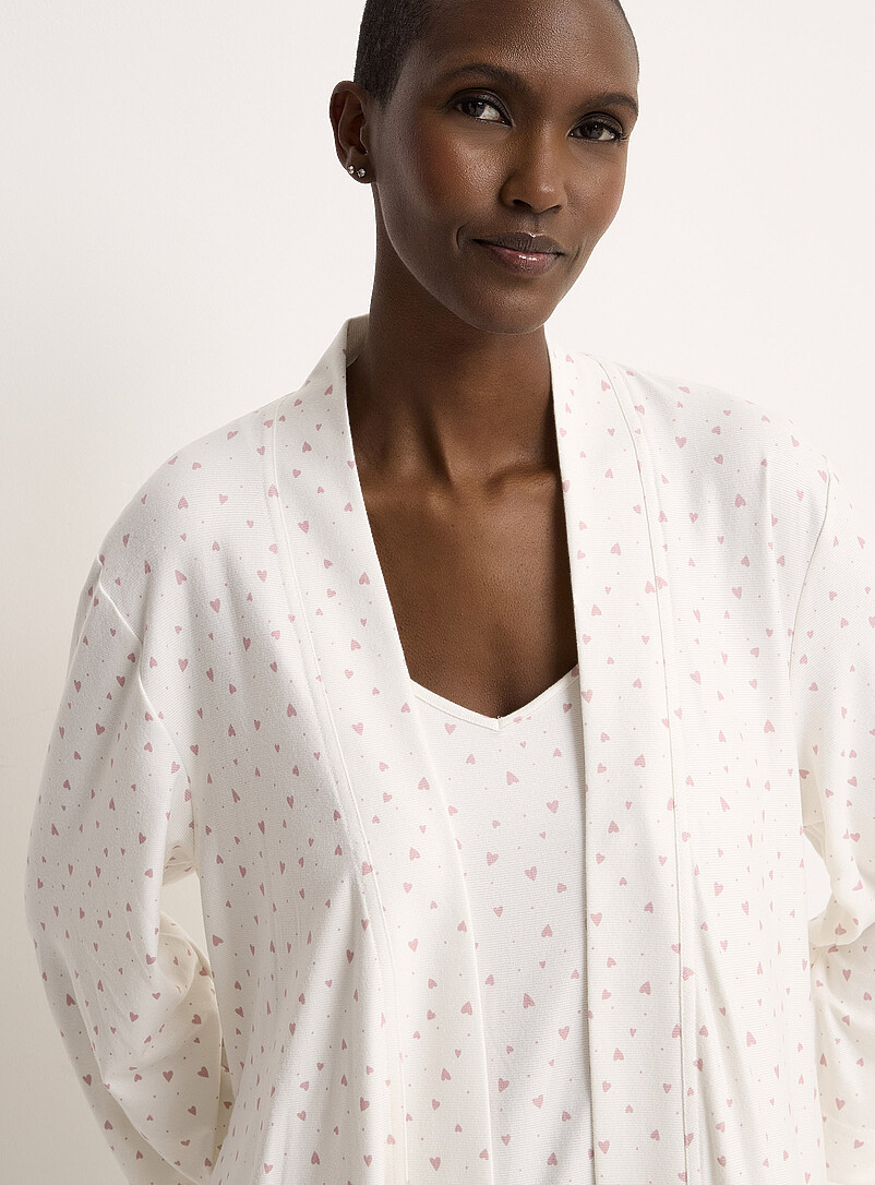 Miiyu Patterned White Velvety captivating print robe for women