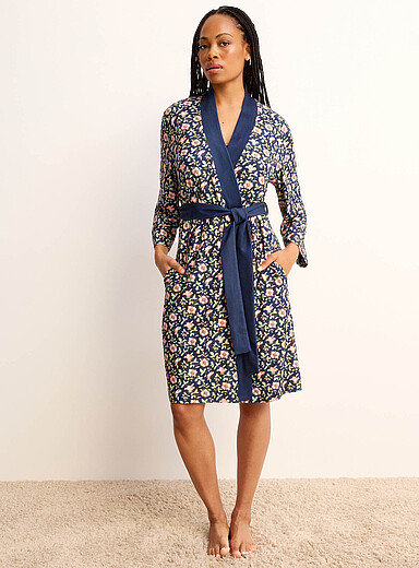 Miiyu Patterned Blue Velvety captivating print robe for women