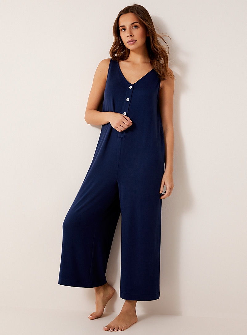Miiyu Navy/Midnight Blue Recycled polyester knit lounge jumpsuit for women