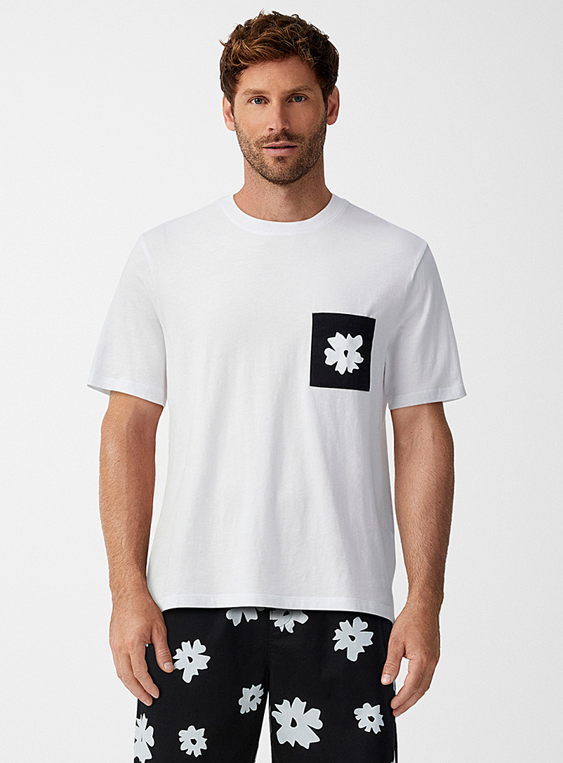 Le 31 Patterned White Patterned-pocket lounge T-shirt for men