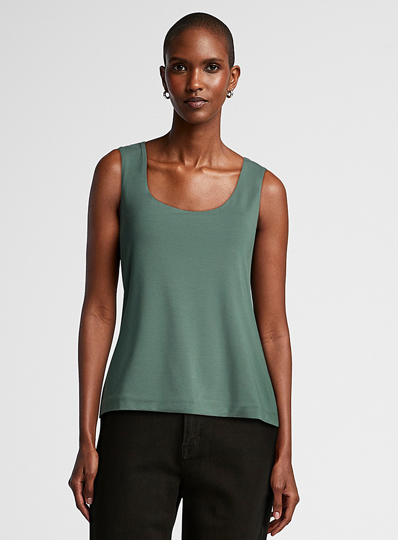 Débardeur Femme Col Rond Jacquard Vert - Caraco Élégant Pour Quotidien Et Sorties