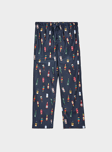 Le 31 Patterned Blue Printed microfleece pyjama pant for men