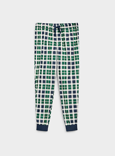 Le 31 Patterned Green Check microfleece pyjama pant for men