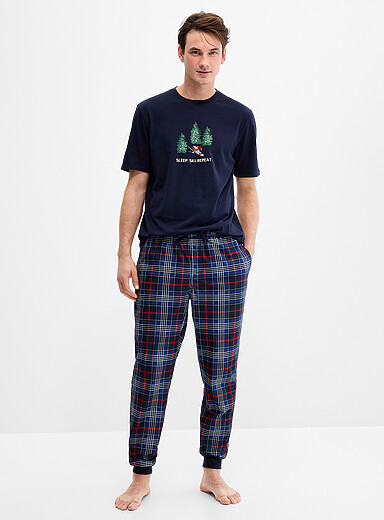 Le 31: Le pantalon pyjama micropolaire &agrave; carreaux Bleu &agrave; motifs pour homme
