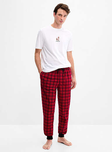 Le 31 Patterned Red Check microfleece pyjama pant for men