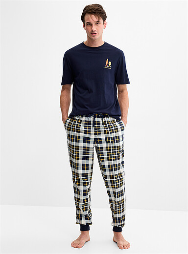 Le 31: Le pantalon pyjama micropolaire &agrave; carreaux Jaune &agrave; motifs pour homme