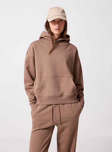 I.FIV5 Taupe Organic cotton fleece jersey hoodie for women