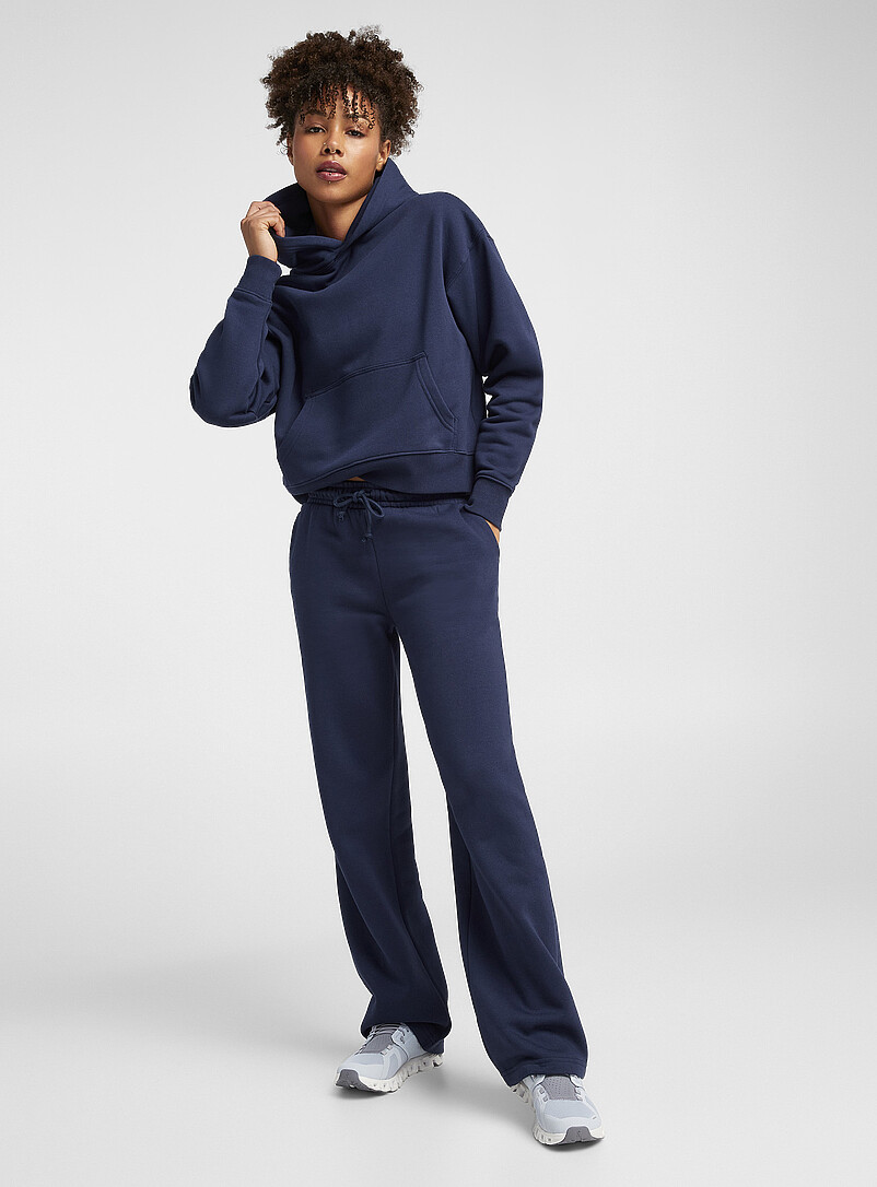 I.FIV5 Navy/Midnight Blue Organic cotton fleece jersey hoodie for women