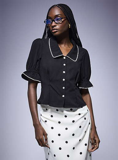 La blouse manches bouffantes lis&eacute;r&eacute; festonn&eacute;