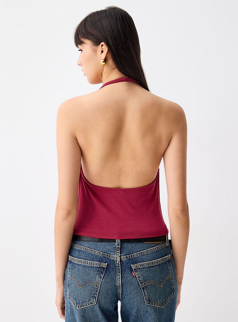 Twik: La camisole licou col drap&eacute; Rouge framboise - Cerise pour femme