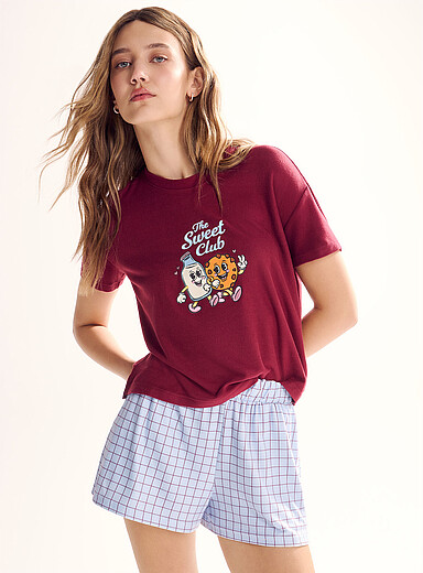 Miiyu x Twik Burgundy Ultra-soft boxy-fit T-shirt for women