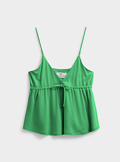 Twik Off White Adjustable tie-front babydoll cami for women