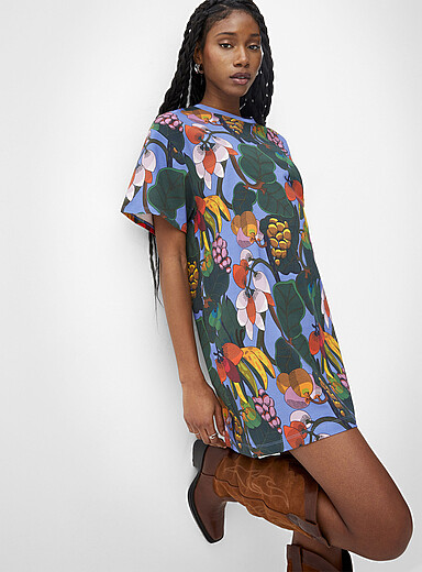 Ic&ocirc;ne: La minirobe t-shirt Bleu &agrave; motifs pour femme