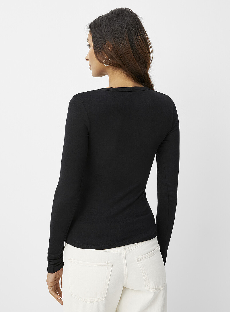 Ic&ocirc;ne Black Supple knit long-sleeve T-shirt for women