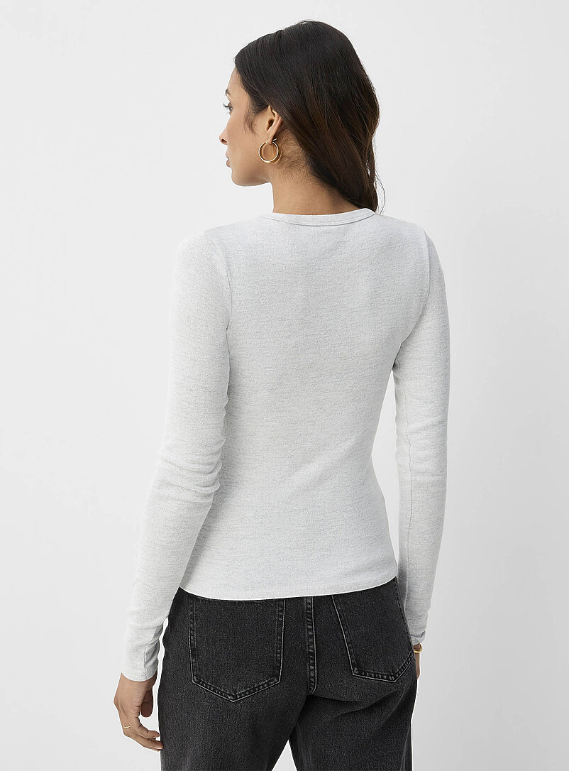 Ic&ocirc;ne: Le t-shirt manches longues tricot souple Blanc cass&eacute; pour femme