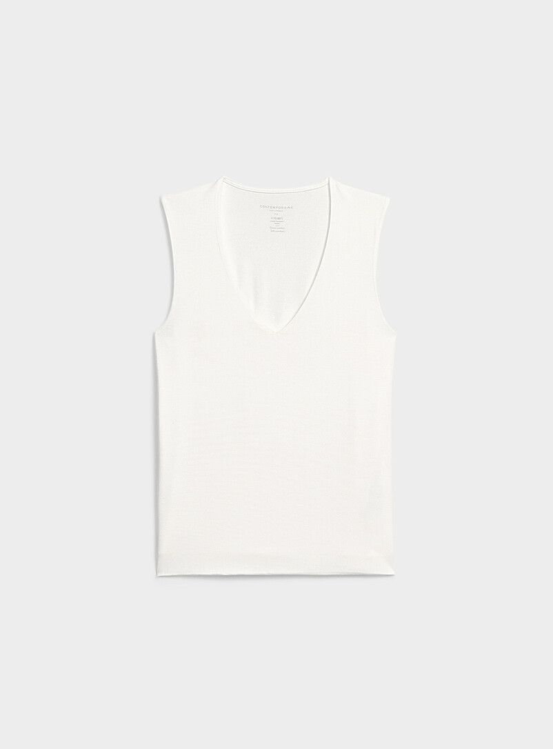 Contemporaine Ivory/Cream Beige Flowy V-neck cami for women