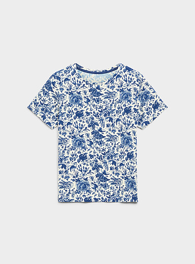 Patterned flowy crew-neck T-shirt