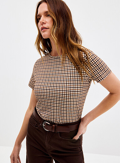Contemporaine: Le t-shirt fluide &agrave; motif col rond Brun clair pour femme
