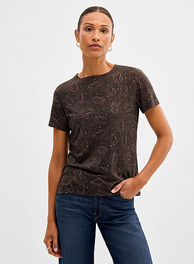 Contemporaine: Le t-shirt fluide &agrave; motif col rond Cuivre - Rouille pour femme