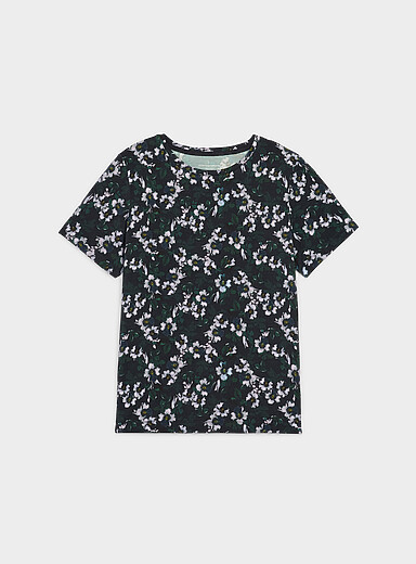 Contemporaine Patterned Blue Patterned flowy crew-neck T-shirt for women