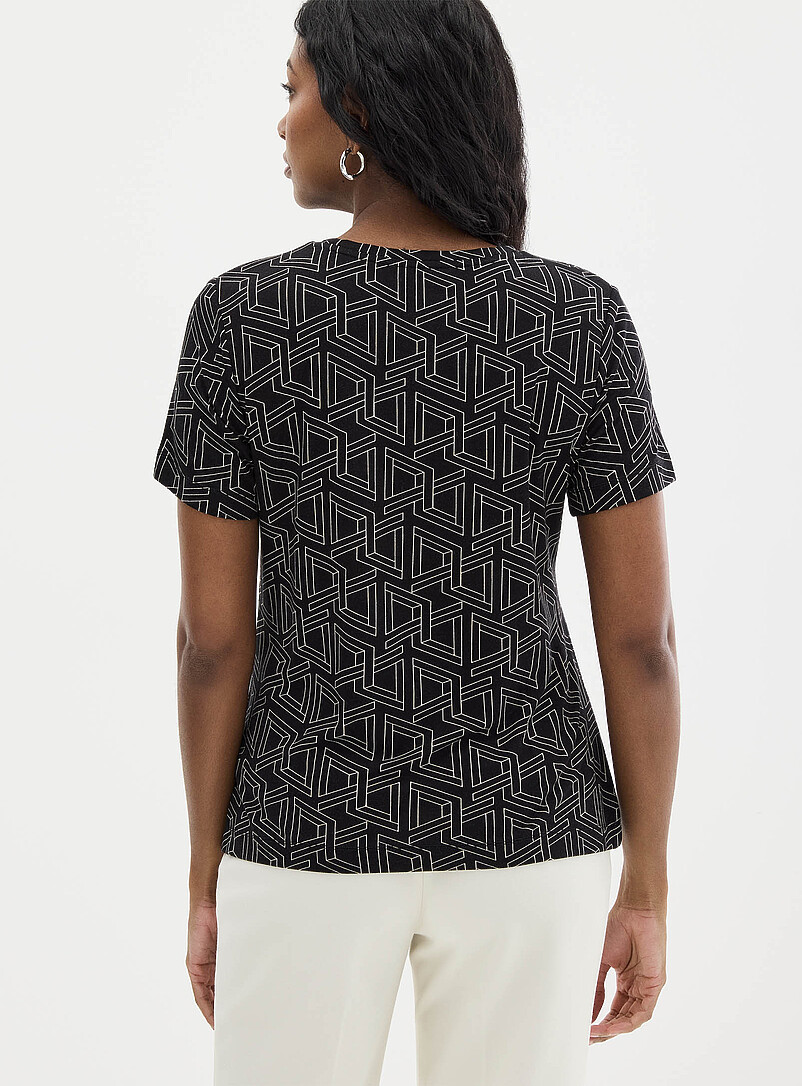 Contemporaine Taupe Patterned flowy crew-neck T-shirt for women