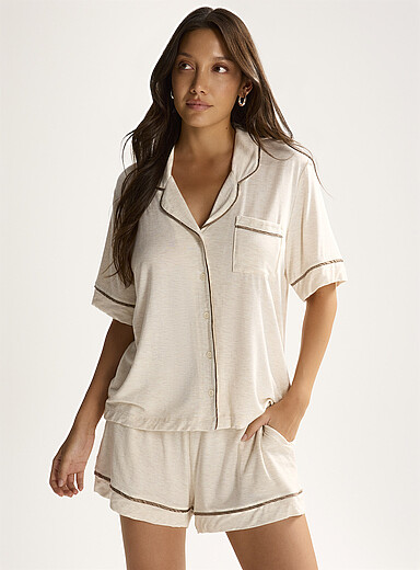 Miiyu Ecru/Linen Soft and comfy pyjama set for women