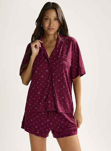 Miiyu Patterned Red Soft and comfy pyjama set for women