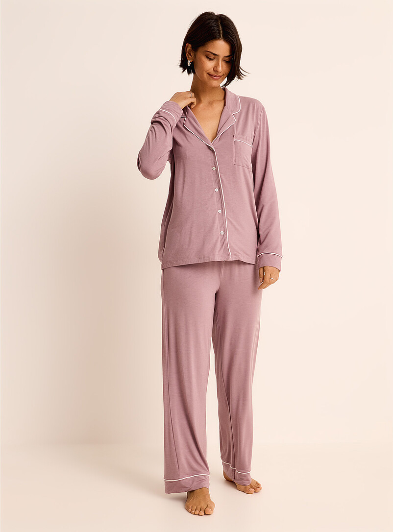 Miiyu Patterned Green Flowy piped pyjama set for women
