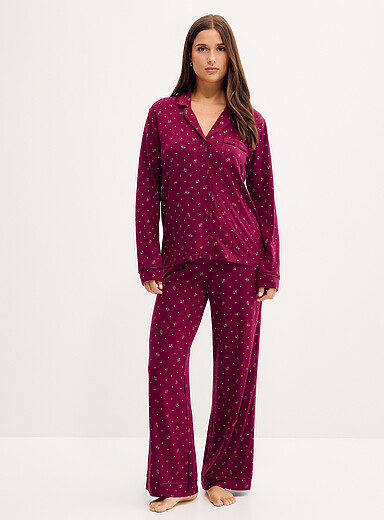 Miiyu: L'ensemble pyjama lis&eacute;r&eacute; fluide Bourgogne pour femme