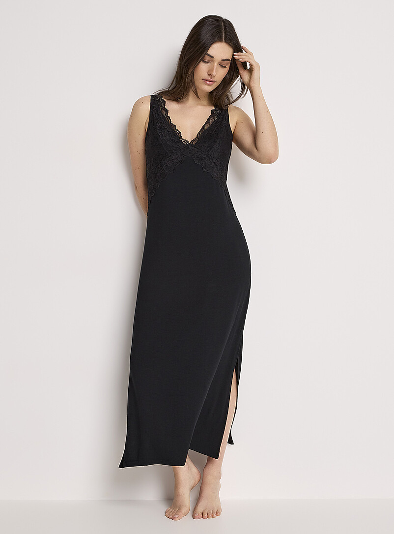 black dresses for older ladies Papinelle | Camille Silk Lace Slip Nightgown 2XL / Black | Women's Silk Nightgown main image 0