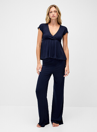 Miiyu x Twik Navy/Midnight Blue Wavy edging pointelle knit pyjama pant for women