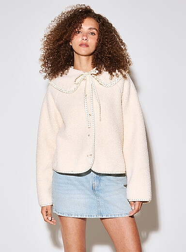Peter Pan collar fleece jacket