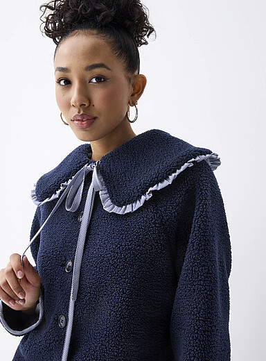 Peter Pan collar fleece jacket