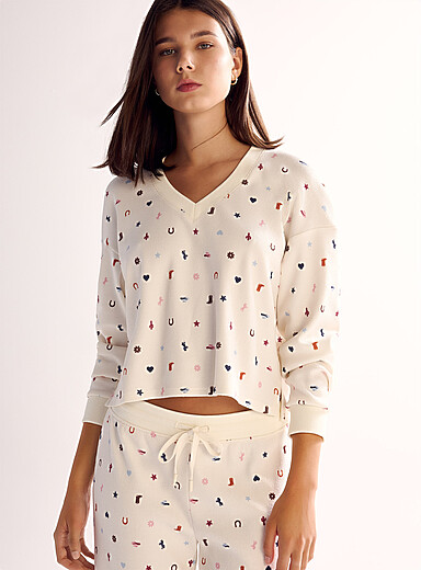Miiyu x Twik Western V-neck cropped waffled T-shirt for women