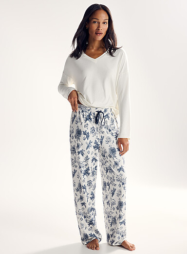 Miiyu: Le pantalon pyjama souple ultradoux  Blanc &agrave; motifs pour femme