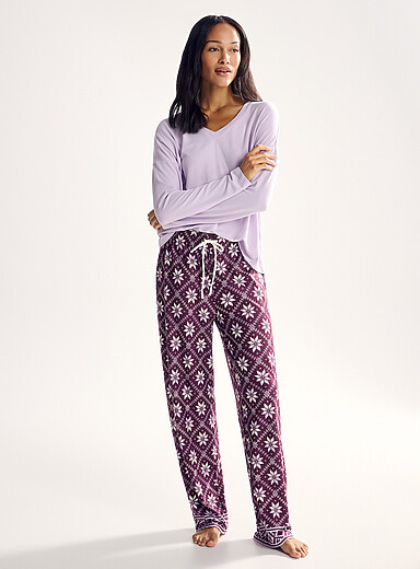 Miiyu: Le pantalon pyjama souple ultradoux  Pourpre &agrave; motifs pour femme