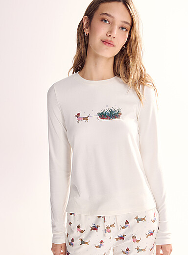 Miiyu x Twik: Le chandail ultradoux motif festif <b>Collection de No&euml;l</b> Chien pour femme