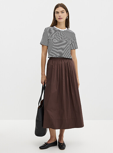 Contemporaine Patterned Black Organic cotton striped T-shirt for women