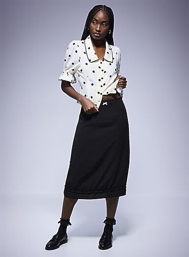 Ruffled-trim midi skirt