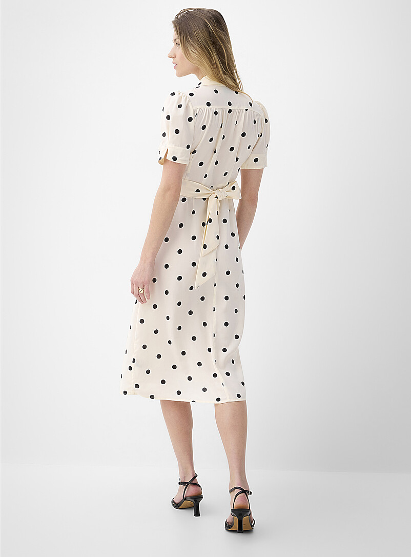 Ic&ocirc;ne: La robe midi ceintur&eacute;e col crant&eacute; Noir &agrave; motifs pour femme