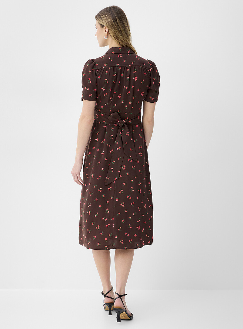 Ic&ocirc;ne Brown Notch collar belted midi dress for women