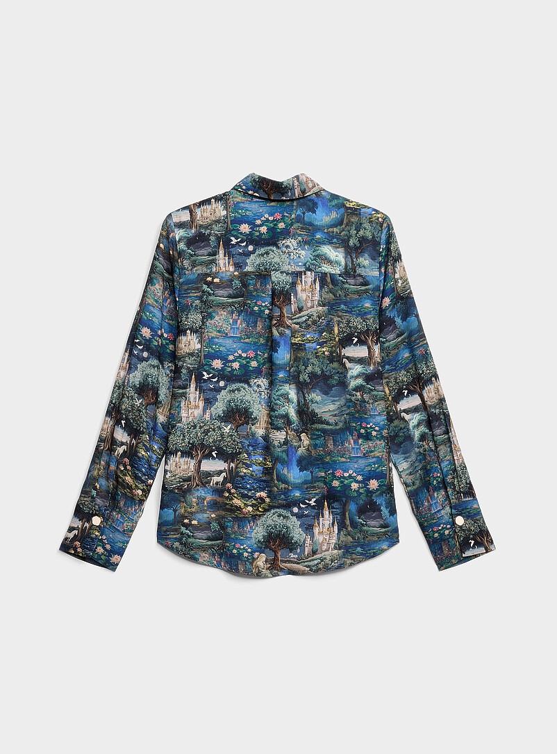 Ic&ocirc;ne Patterned pink Jewel-button printed fluid blouse for women